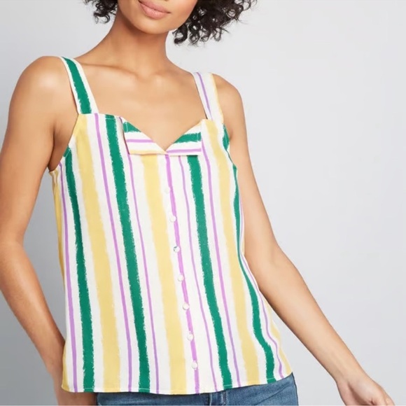 New ModCloth One Affogato Button Up Tank Top Stripes - Picture 1 of 7